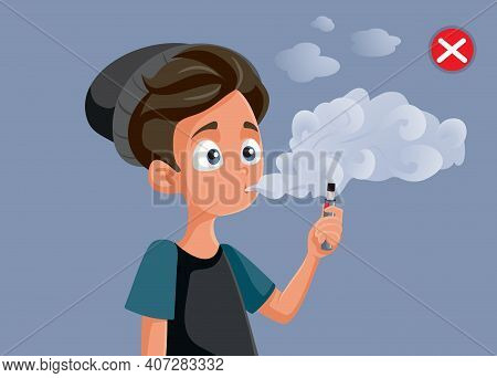 Teenage Boy With Vaping Addiction Vector Illustration