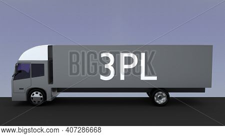 3d Illustration Of A Truck With 3pl Title On It's Side, Isolated Over Blue Gradient.