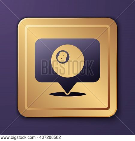 Purple Map Pointer With Billiard Pool Snooker Ball With Number 8 Icon Isolated On Purple Background.