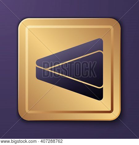 Purple Billiard Triangle Icon Isolated On Purple Background. Gold Square Button. Vector