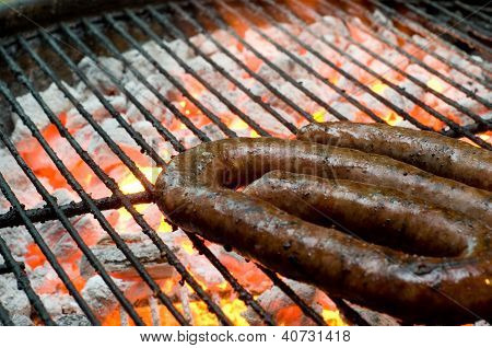 ใต้ Tradtional Braai แอฟริกาไส้กรอกบาร์บีคิว Borewors ไฟไหม้