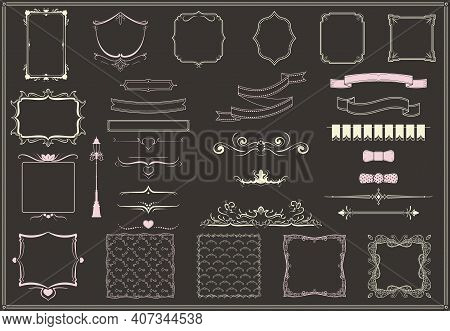 Vintage Empty Decorative Elements Collection With Borders Bow Ties Ornamental Swirls Ribbons Ornate 