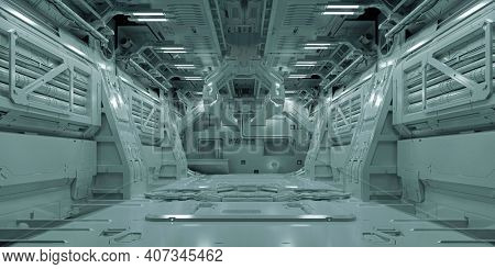 3d si-fi facility design, technology concept corridor