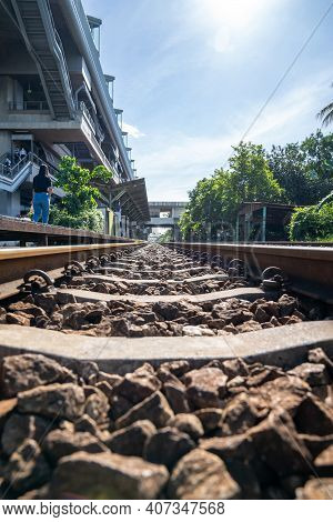 Thailand Railway ground in the open sky day at Lat Krabang Station, Bangkok Thailand.
