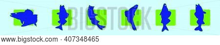 Set Of Zande Fish Cartoon Icon Design Template With Various Models. Modern Vector Illustration Isola