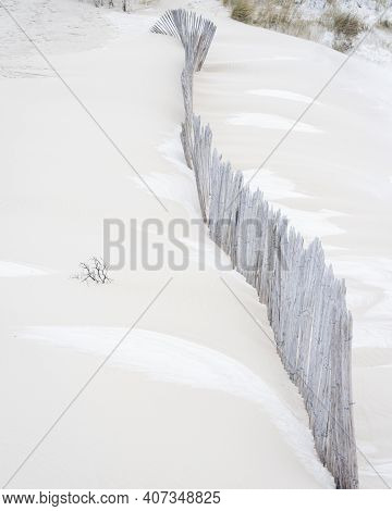 Frosty Sand Dunes At The Beach Of Kijkduin, The Netherlands.