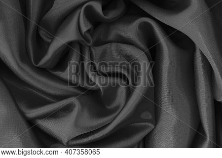 Dark Grey Fabric Cloth Texture For Background And Design Art Work, Beautiful Crumpled Pattern Of Sil