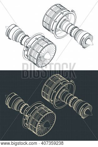 Turbofan Engines Isometric Drawings