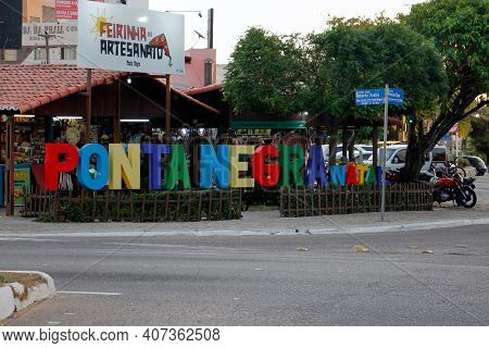 Natal, Rio Grande Do Norte, Brazil - January 18, 2021: Sign In Front Of The Ponta Negra Handicraft F