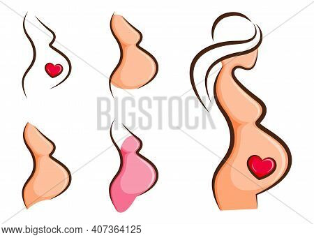 Pregnant Woman Cute Illustration. Line, Cartoon. Doula. Suitable For Poster, Logo. Vector.