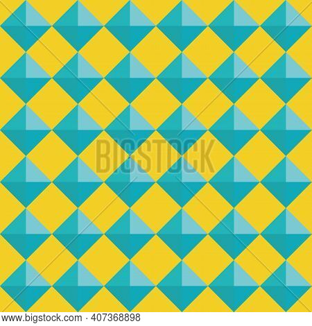 Vector 3d Pyramid Shaped Stud Seamless Pattern Background. Blue Shaded Studded Diamond Triangles On 