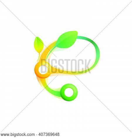 E Letter Eco Logo With Colorful Spheres Or Dots And Connecting Lines. Vector Green Icon Perfect To U