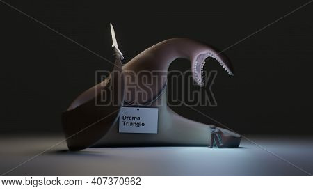 Drama Triangle Karpman, Psychology, Mental Health 3d Art Illustration.