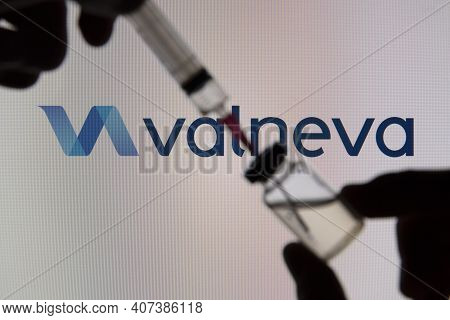 Oxford, Uk - February 2020: Valneva Biotech Logo With A Covid Vaccine Injection