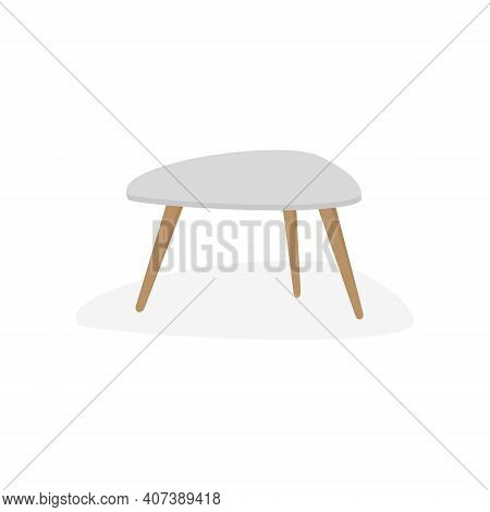 3d Table With Gray Top And Wooden Legs. Minimalistic Furniture Style. 3d Vector Illustration