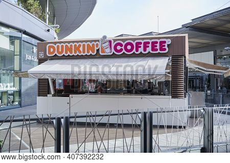 Barcelona, Spain -02/05/2021- Dunkin Coffee Inside A Shopping Mall