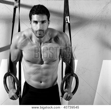 dip ring man workout at gym dipping exercise