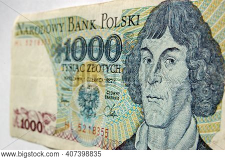 A Polish Zloty Banknote Showing The Astronomer Copernicus.