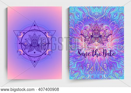 Yoga Card, Flyer, Poster, Mat Design. Colorful Design Template For Spiritual Retreat Or Yoga Studio.