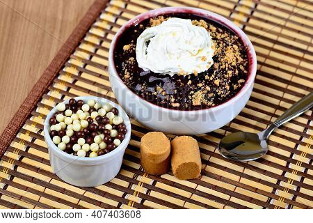 Acai Bowl With Chantilly Cream And Peanut Candy, Brazilian Açaí Dessert, Açaí Na Tigela Com Paçoca