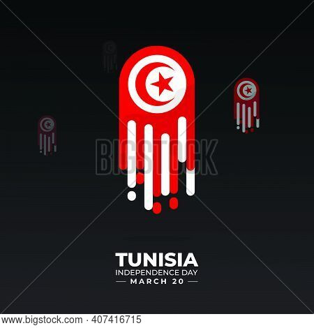 Flying Tunisian Flag Emblem. Good Template For Tunisian Independence Day Design.
