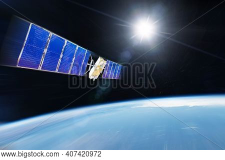 Orbiting Communications Satellite And Other Researchers With Probes Rushes Motion Blur Speed Into Ea