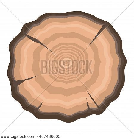 Tree Slice With Rings Top View. Old Stump. On A White Background. Vector Illustration In Cartoon Sty