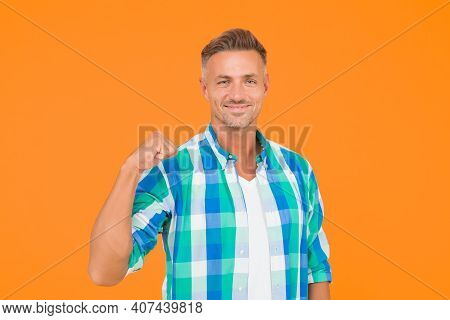 Go Forward. Man Happy Cheerful Face Support Or Motivate. Guy Happy Emotional Expression. Approve And
