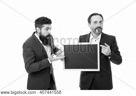 Omg. Businessmen Got Shocking Information. School Teachers Hold Blackboard. Private Teaching. Teachi