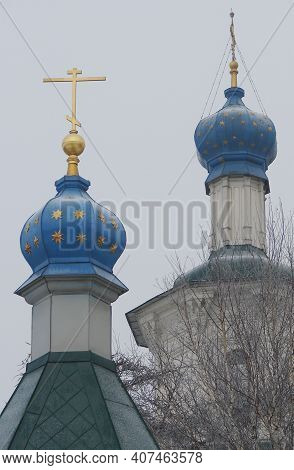 Domes And Crosses Of Churches Against The Sky