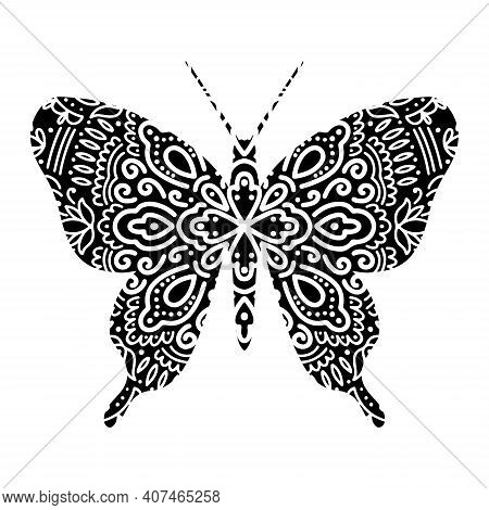 Graphic Butterfly Mandala Abstract Isolated In White Background.boho Indian Shape.ethnic Oriental St