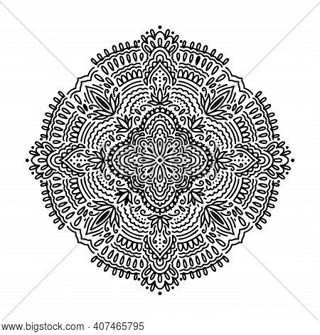 Graphic Round Mandala Abstract Isolated In White Background..boho Indian Shape.ethnic Oriental Style