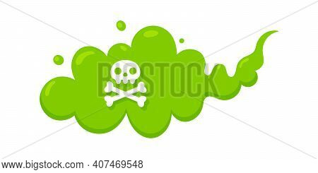 Smelling Green Cartoon Fart Cloud Flat Style Design Vector Illustration With Crossbone Skull. Bad St