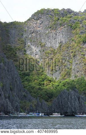 Boat Parking At The Rock, Palawan Island, Philippines