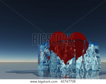 Herz in Eis schmilzt