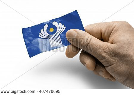 Hand Holding A Card With A National Flag The Cis