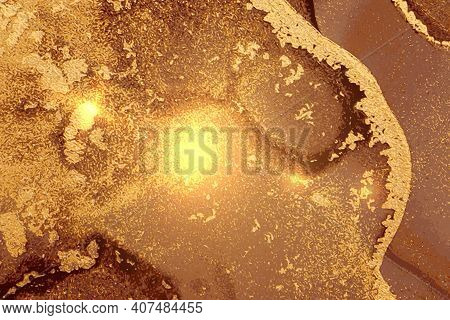 Abstract Fortuna Gold And Brown Marble Texture With Sparkles