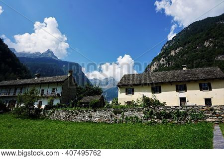 Typical Nature And Architecture In The Valle Verzasca, Switzerland