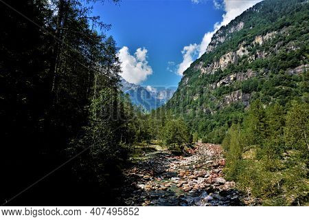 Beautiful Landscape In The Verzasca Valley, Ticino, Switzerland