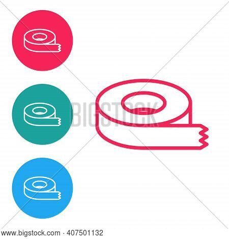 Red Line Scotch Tape Icon Isolated On White Background. Insulating Tape. Set Icons In Circle Buttons