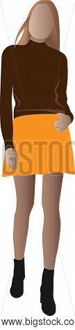 A Young Girl With Light, Loose Hair, Wearing A Jacket And A Short Skirt.