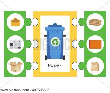 Game For Children. Pazl. Waste Sorting Concept Illustration. Sort Garbage By Type. Paper. Educationa