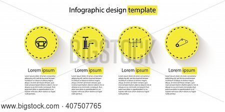 Set Steering Wheel, Car Air Pump, Gear Shifter And Timing Belt Kit. Business Infographic Template. V