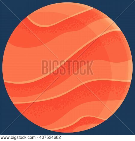 Cartoon Fantastic Red Planet On Dark Blue Space Background. Cosmic Object Solar System Astronomical 