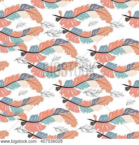 Abstract Feather Wave Decorative Pattern. Seamless Wallcovering Template.