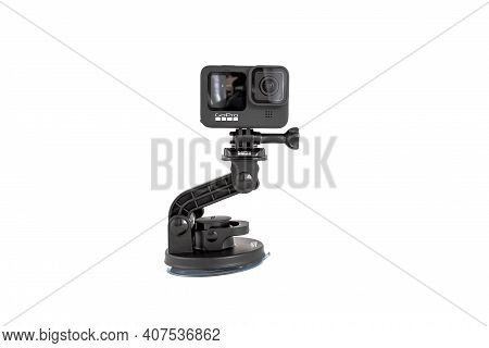 Moscow, Russia - Novemner 11, 2020: New Flagship Action Camera Gopro Hero 9 Black On Original Access