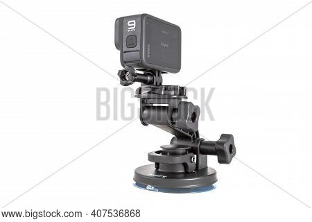 Moscow, Russia - Novemner 11, 2020: New Flagship Action Camera Gopro Hero 9 Black On Original Access