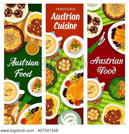 Austrian Restaurant Meals And Dishes Banners. Vanilla Crescent Cookies, Goose With Apples And Beer S