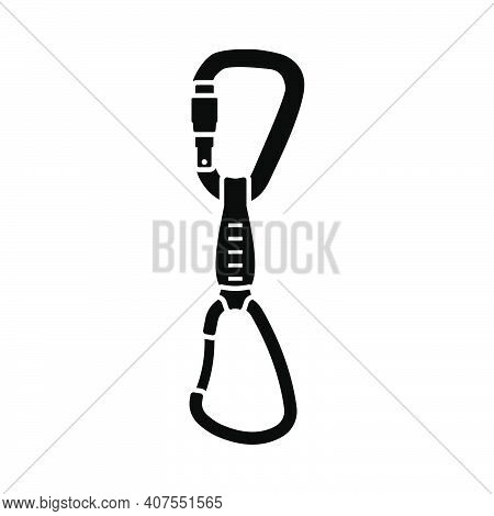 Alpinist Quickdraw Icon. Black Stencil Design. Vector Illustration.