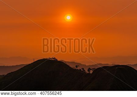 Beautiful Sunset Landscape In The Mountains At Khao Chang Puak Mountain Thailand
